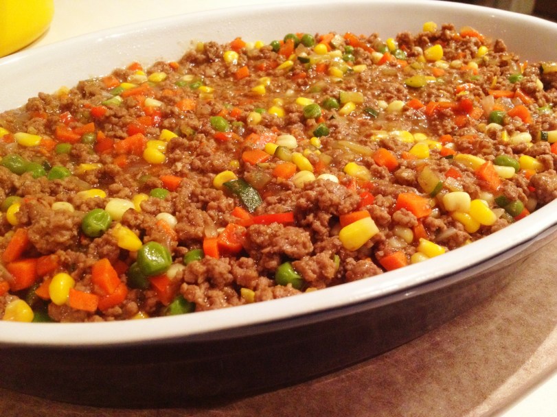 Place in a casserole or oven safe dish and get ready to add the potato mixture