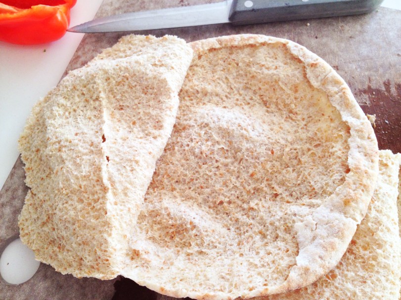 Pita opened up, ready to stuff.
