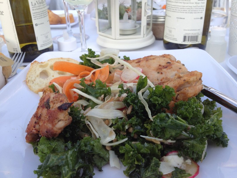 Harissa chicken with a little kale salad.  Actually quite tasty for cold catering.  Oh and I didn't spill anything on myself YAY