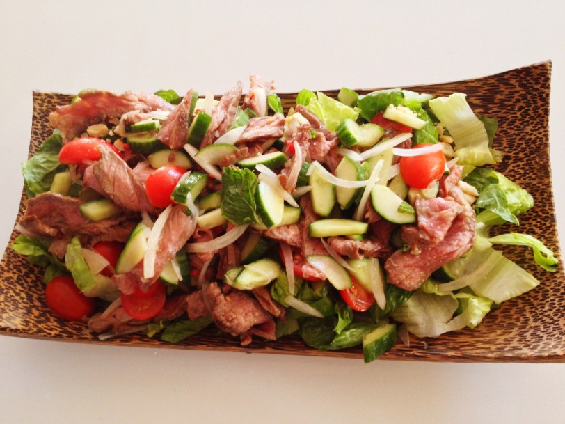 Thai Beef Salad Completed (add more herbs to the top...I didn't only because of mister 'i don't like mint or cilantro'...I just added it on top when I put it on my plate)