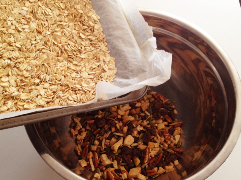 Add the toasted oats and quinoa to the dry ingredients