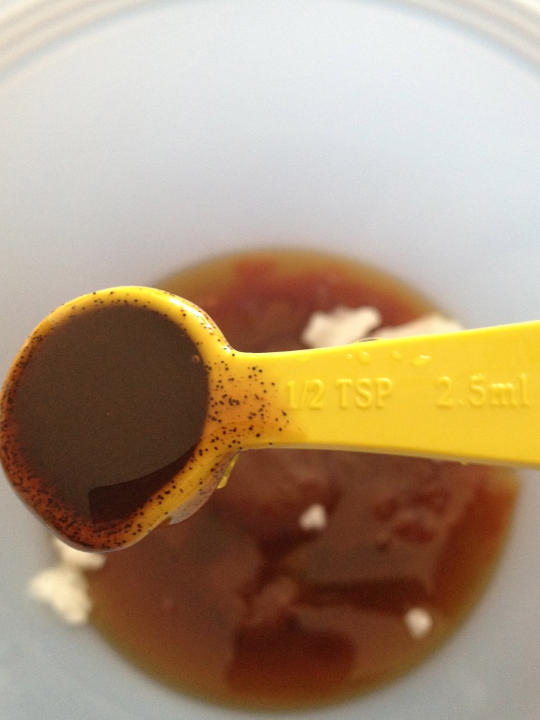 Wet Ingredients (Apple Butter, Coconut Oil, Maple Syrup and Vanilla Bean Paste) LOOK AT THOSE GLORIOUS VANILLA BEANS!!!