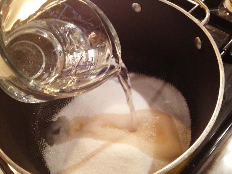 Sugar, water and then add the OJ and Orange zest