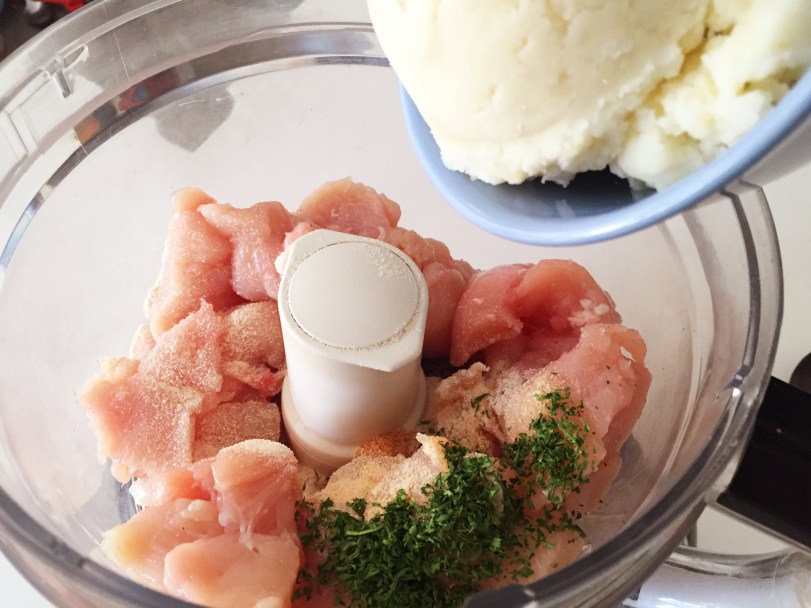 Add your left over potatoes to the mixture and get ready to BLITZ