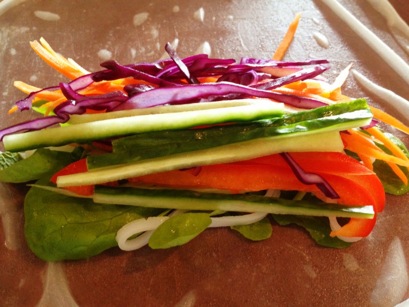 Place the ingredients in the roll, leaving about half an inch from end and each side