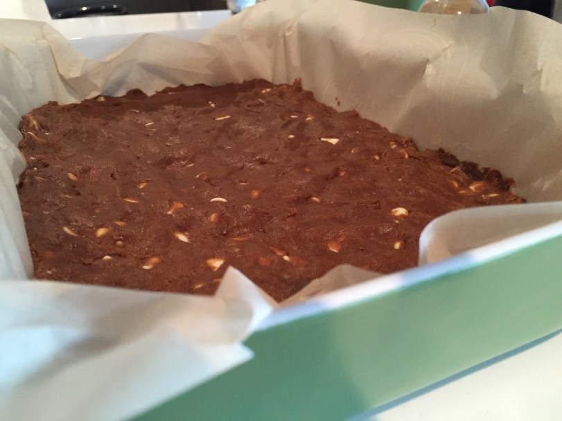 Pressed in to the pan and ready to be baked.