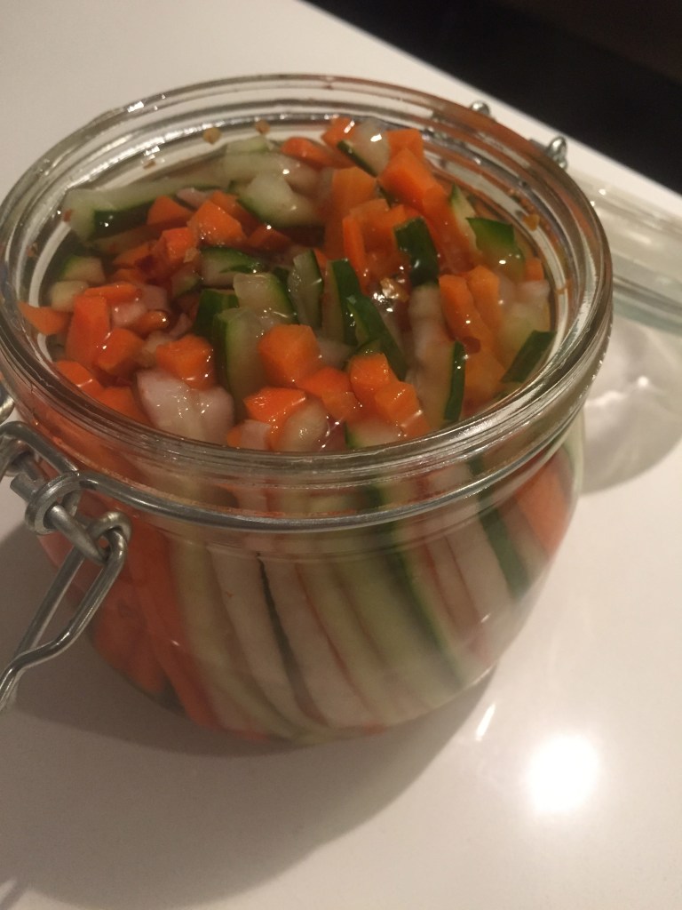 Pour the liquid to the top and close the lid.  Let the pickling begin!!